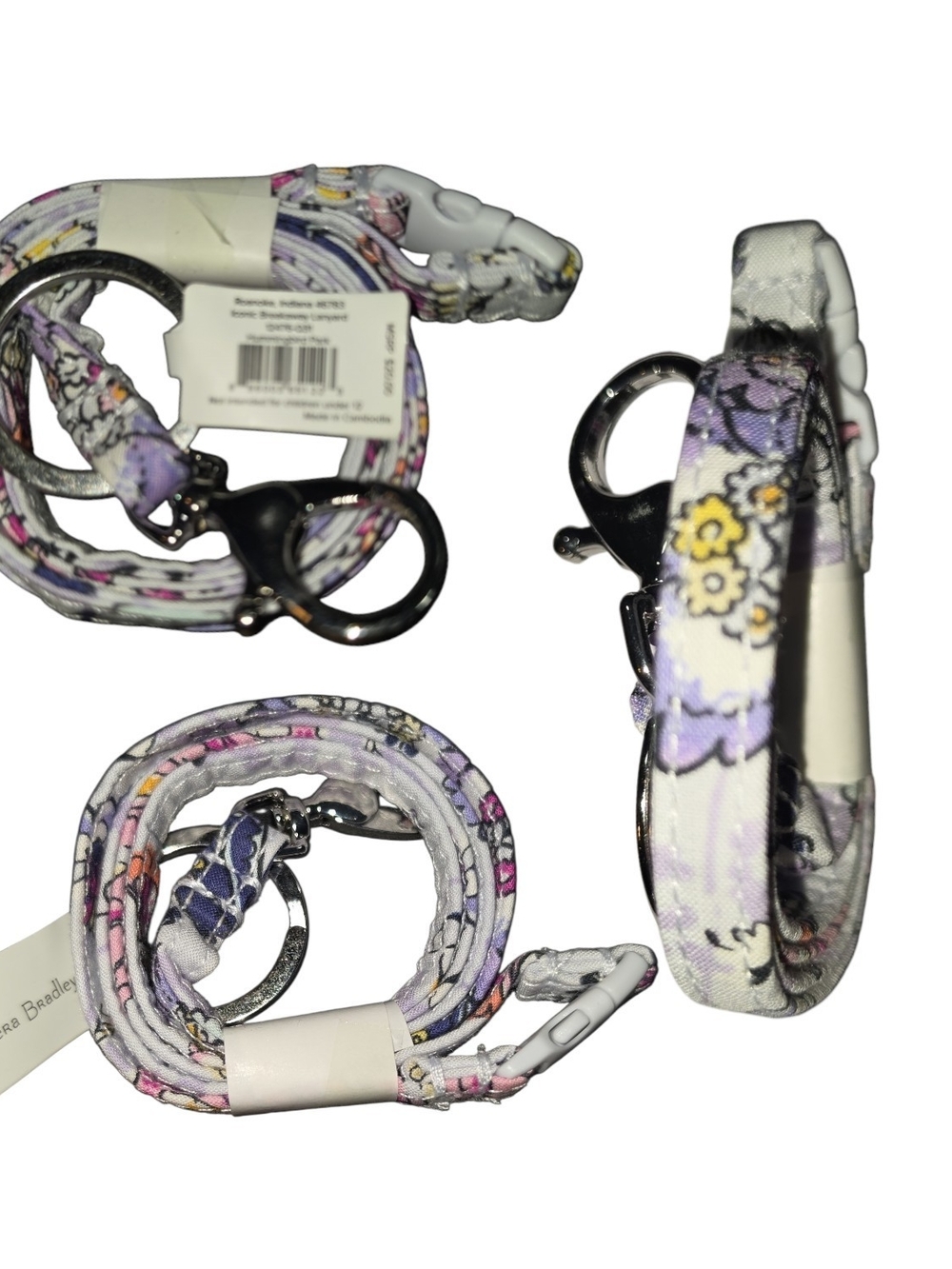 Vera Bradley "Hummingbird Park" Lavender Floral Key Lanyard with Metal Clip NWT